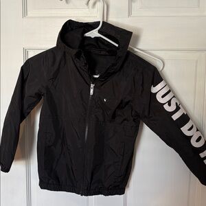 Nike Black Hooded Jacket with White Text size Small